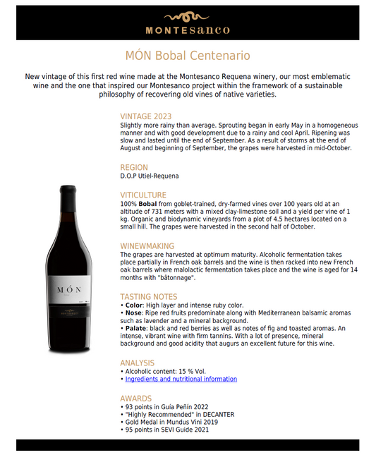 Montesanco MÓN Bobal Centenario 2023 (750ml)